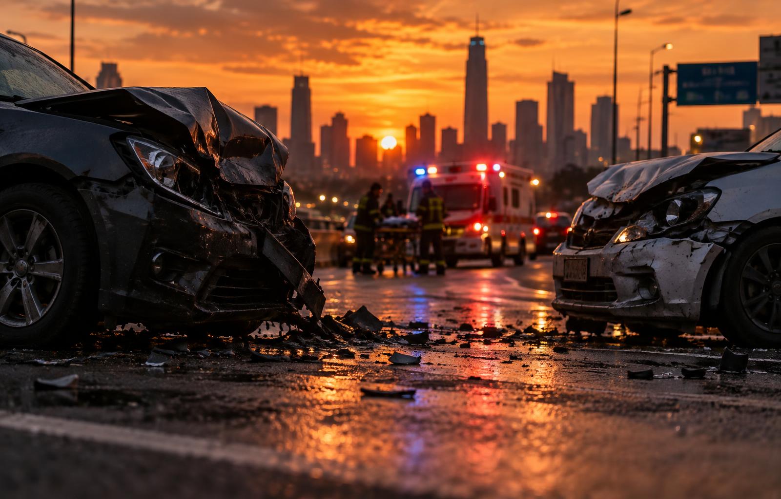 City skyline at sunset